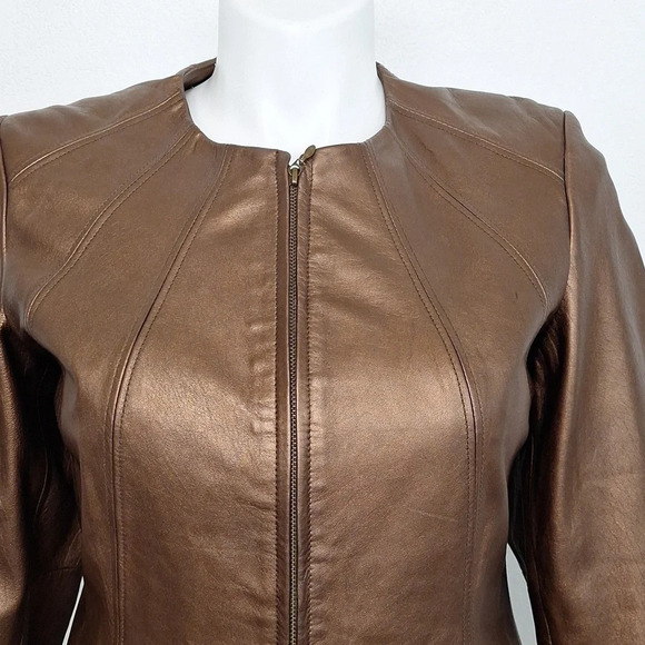 Preston & York Preppy Genuine Lamb Skin Minimalist Front Zip Biker Jacket M - Picture 2 of 8